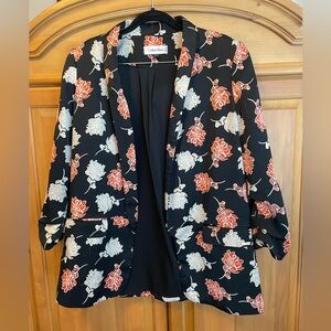 Calvin Klein Women's Black and Orange Floral Blazer
